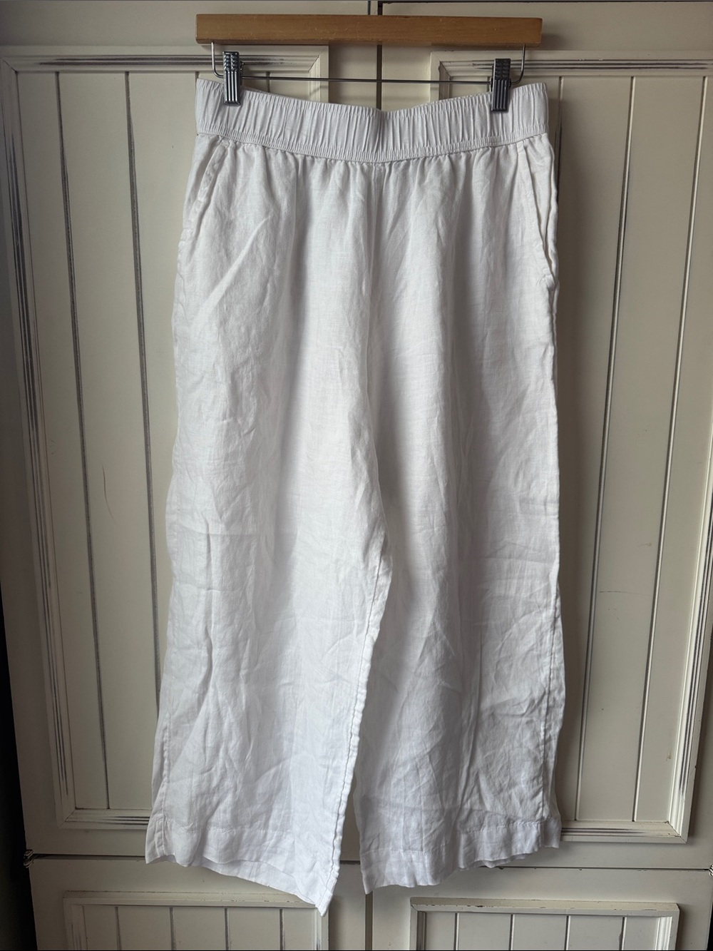 Tahari White Wide-Leg Linen-Blend Pants